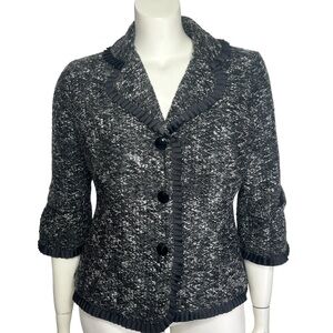 Carole Little Tweed Black Blazer 3/4 Sleeve 3 Button Women's Large Jacket
